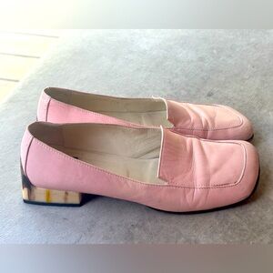 Vintage pink Italian Casadei leather loafers with tortoise shell heel